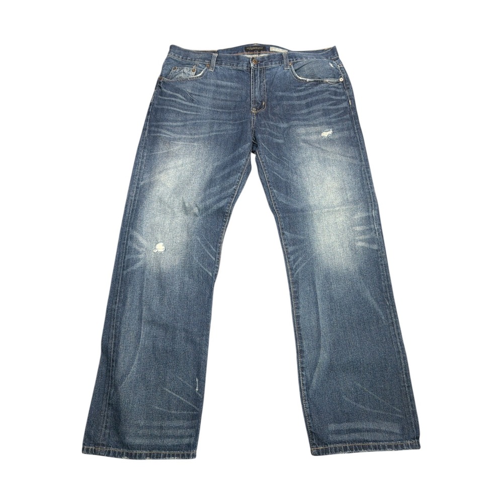 Aeropostale Mens Slim Straight Jeans 38x32 Wash Distressed Denim
